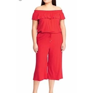 Lauren Ralph Lauren‎ LRL Red Matsuko Off-The-Shoulder Cropped Jumpsuit Large